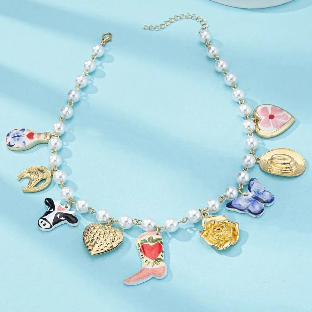 Multicolor Casual Women's Faux Pearl Beaded Western Charm Necklace